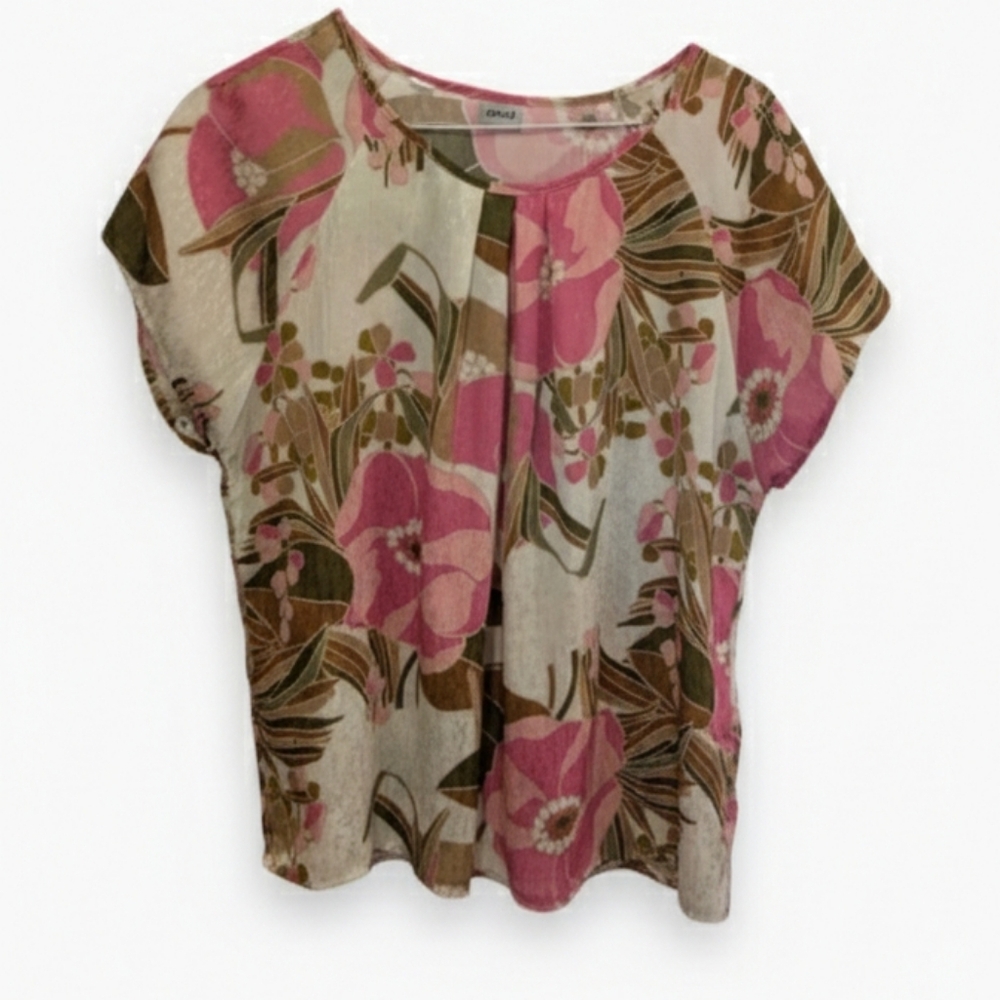 Beautiful short Sleeve blouse From Italy Pink White and Tan Colors